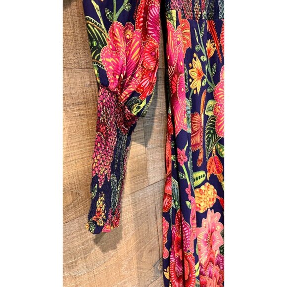 FARM Rio Macaw Bloom Floral Smocked Mock Neck Juliet Sleeve Dress size M - Picture 5 of 11